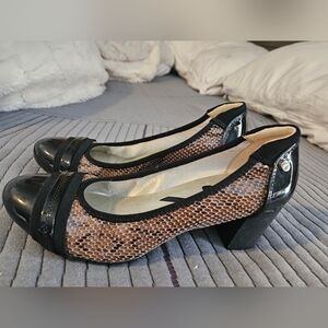 Anne Klein Sport Snakeskin Patterned Heels with Black Accents
